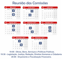 Calendário das Reuniões Ordinárias e Comissões - 2017