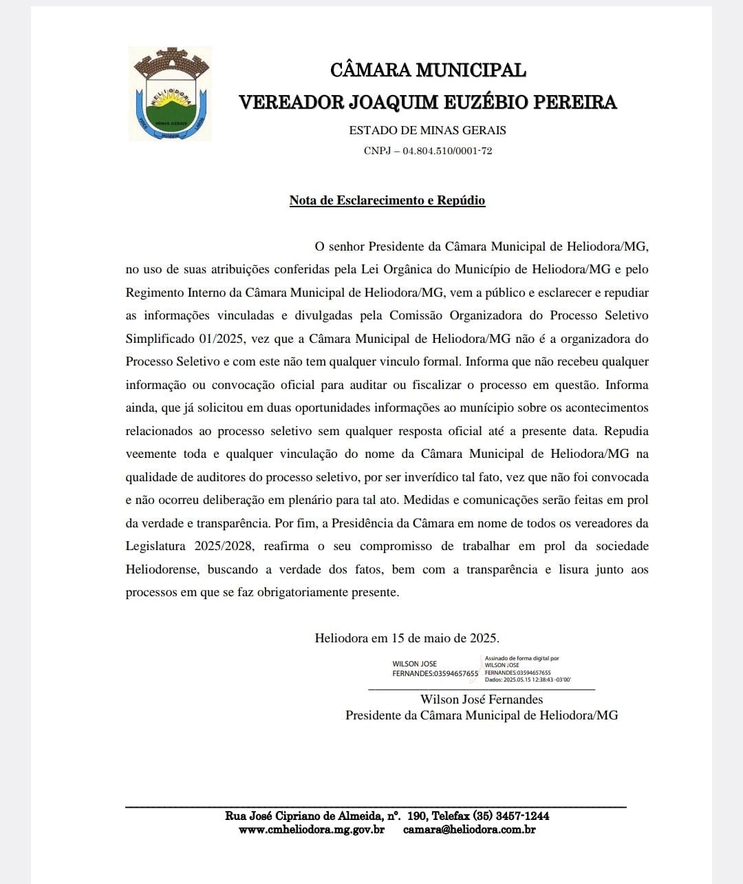 Nota de Esclarecimento e Repúdio